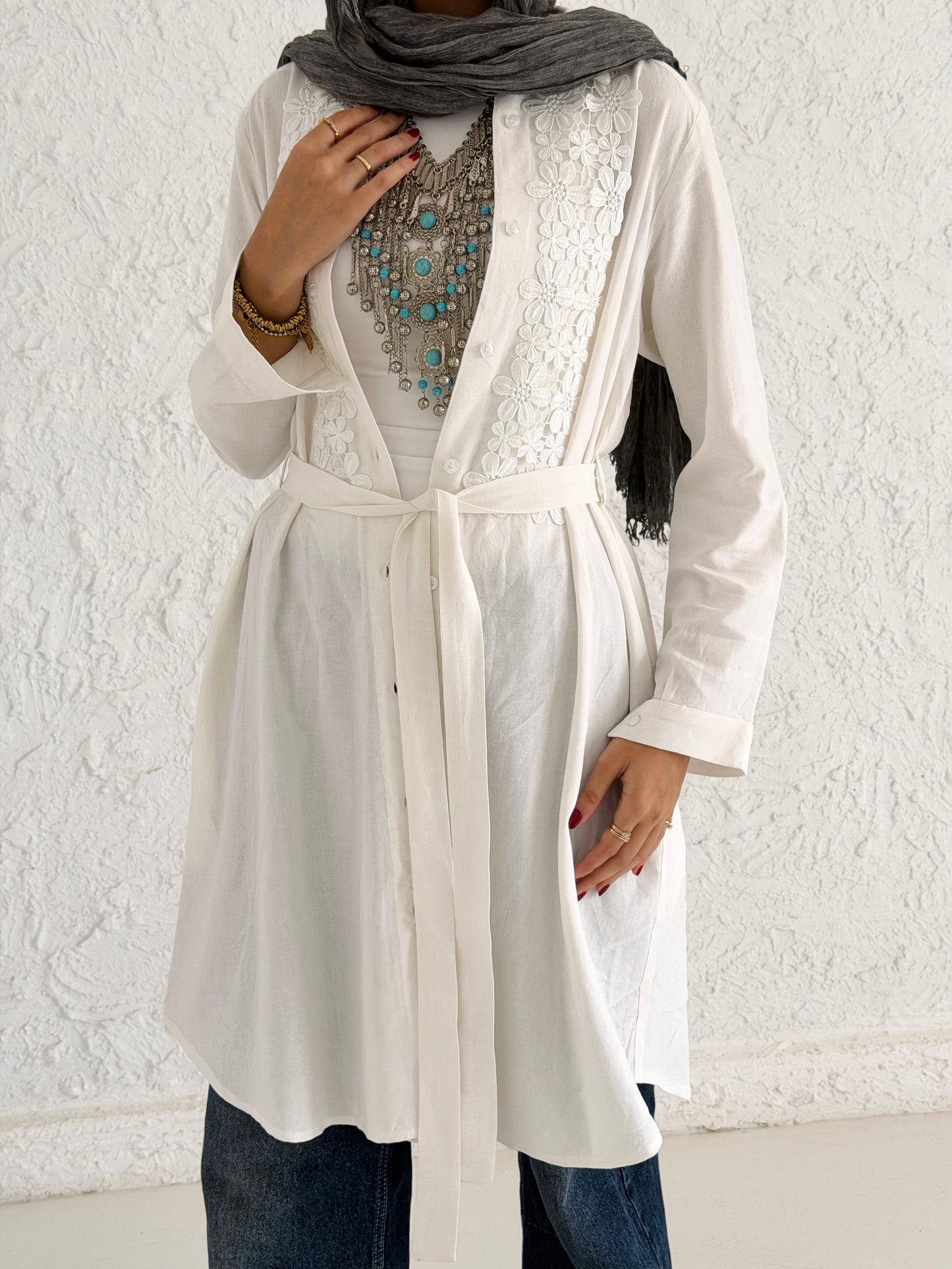 Linen Shirt with Embroidery - White