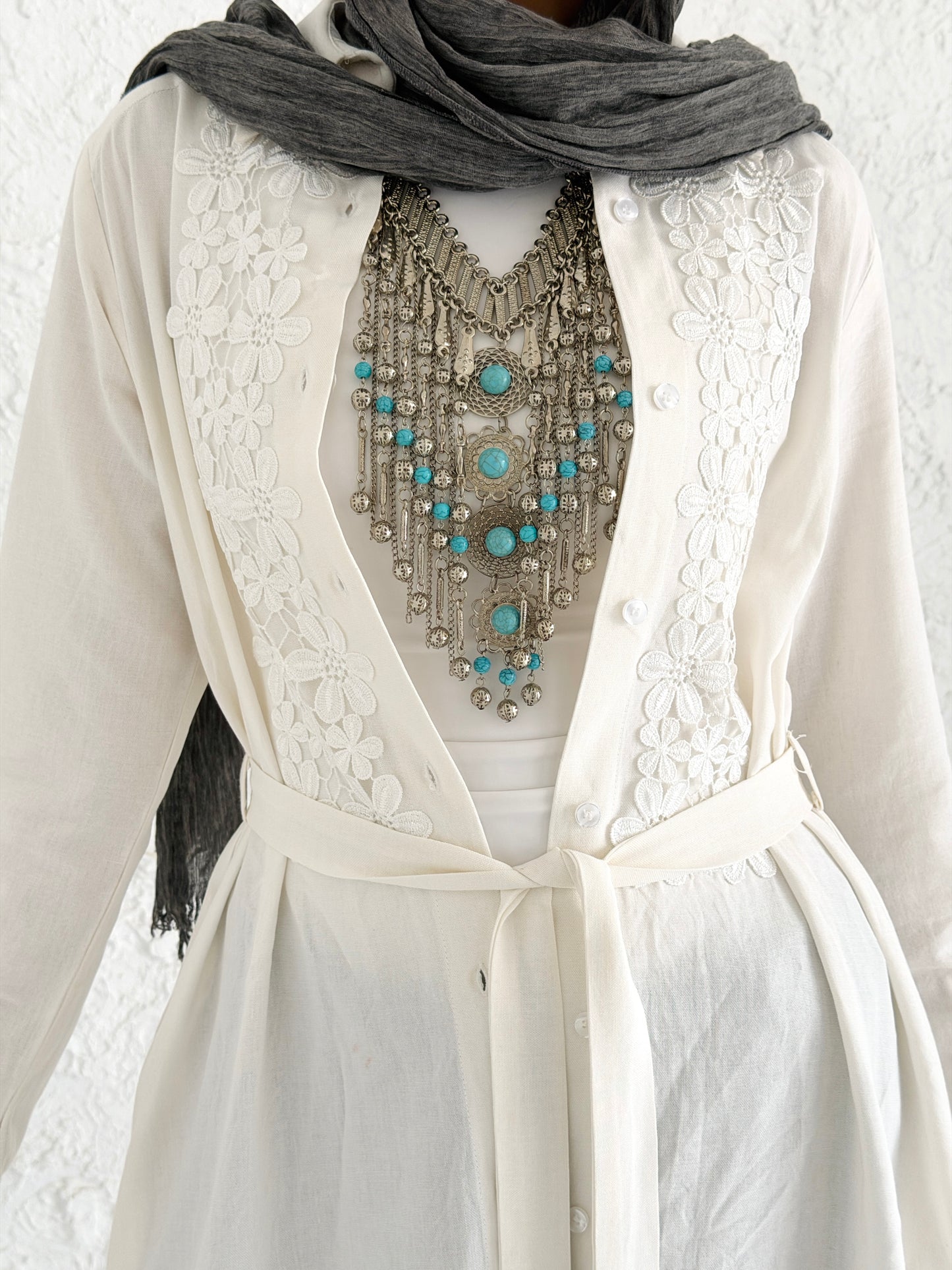 Linen Shirt with Embroidery - White