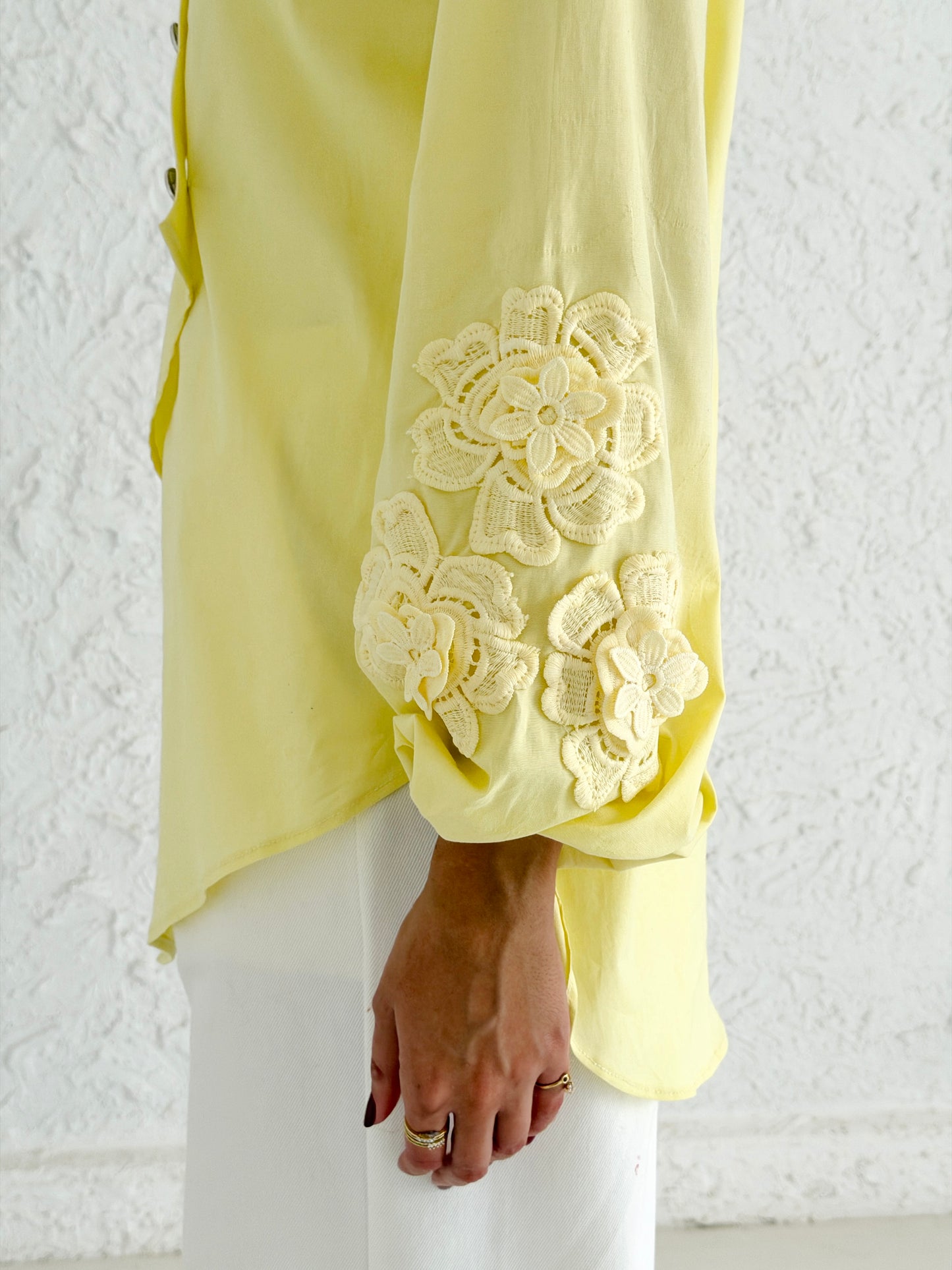 Buttoned Embroidery Chemise - Yellow
