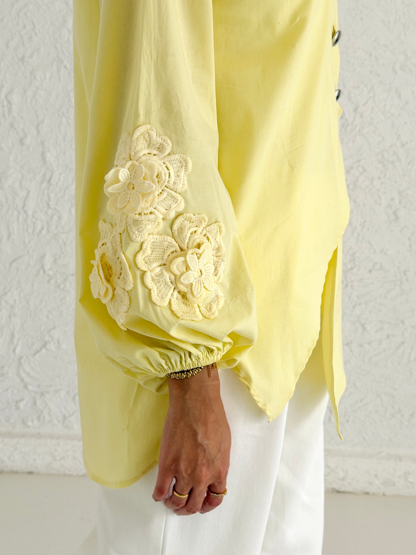 Buttoned Embroidery Chemise - Yellow