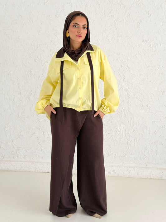 Poplin Shirt with Neck Tie - Yellow