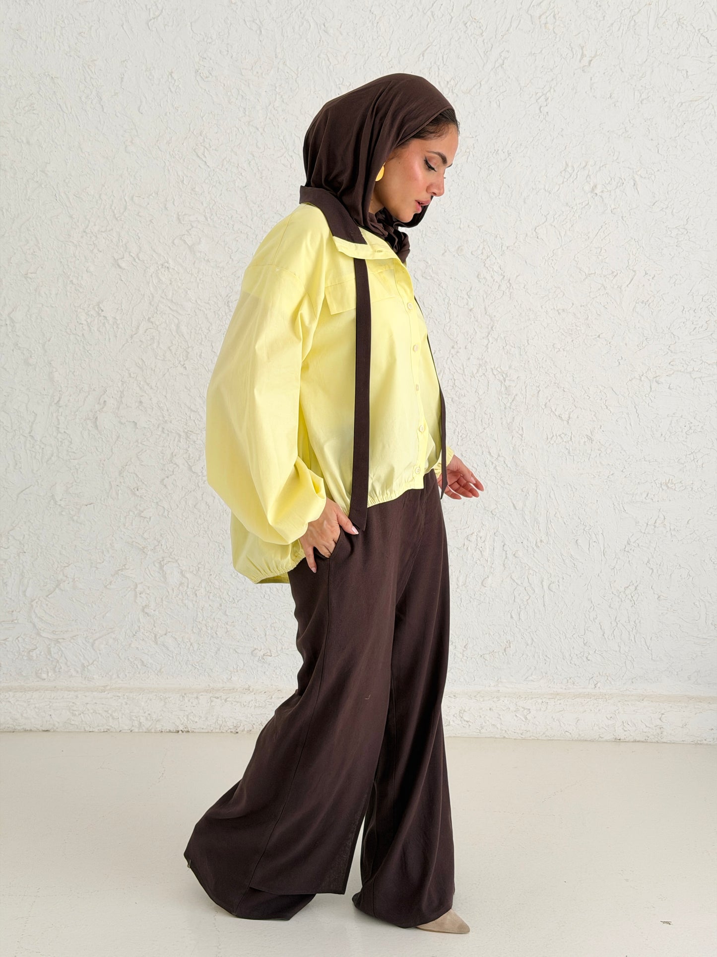 Poplin Shirt with Neck Tie - Yellow