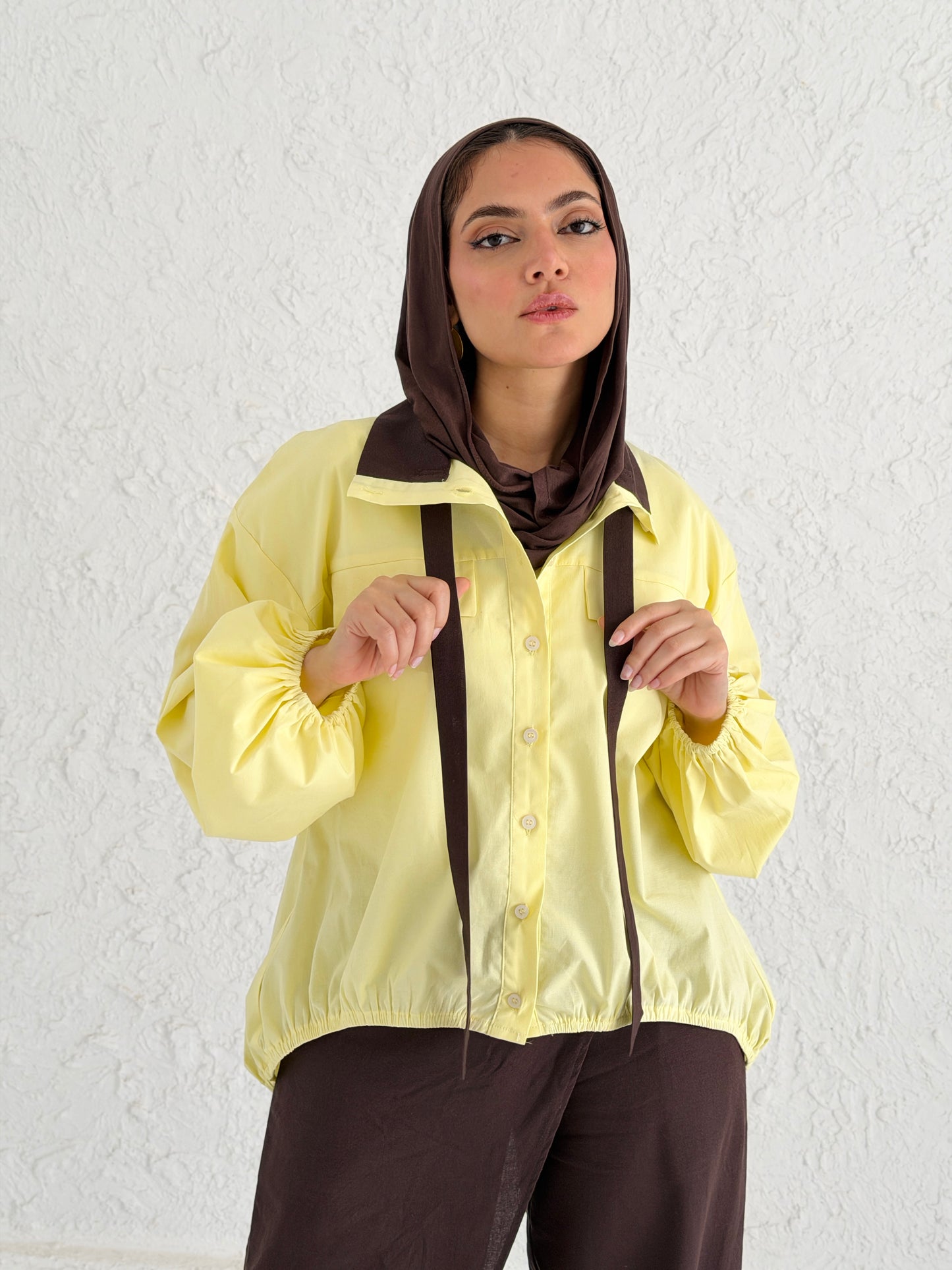 Poplin Shirt with Neck Tie - Yellow