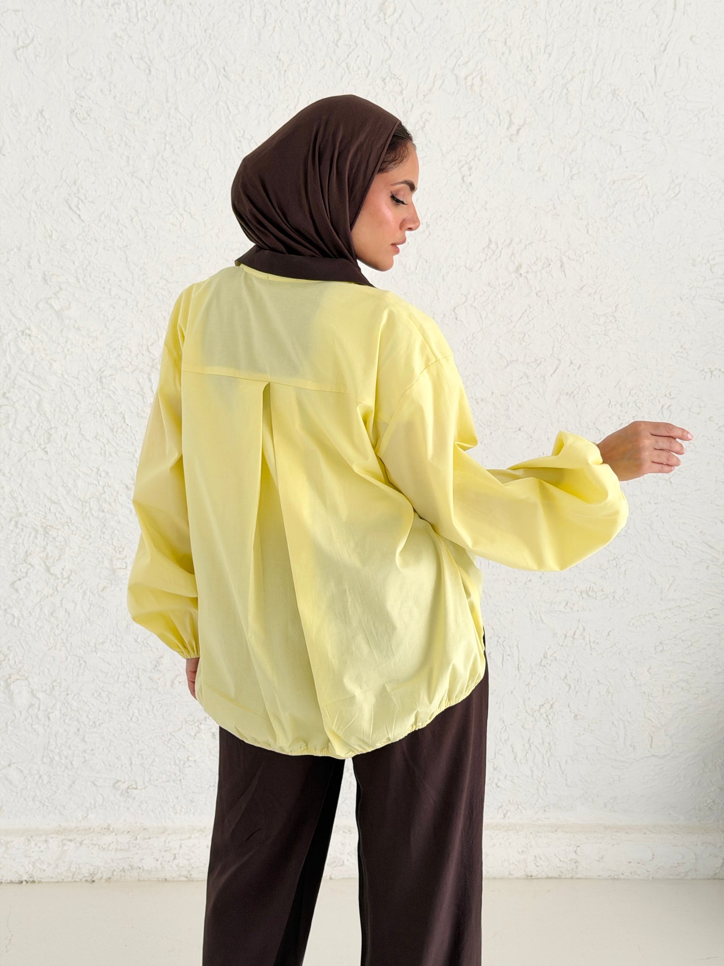 Poplin Shirt with Neck Tie - Yellow