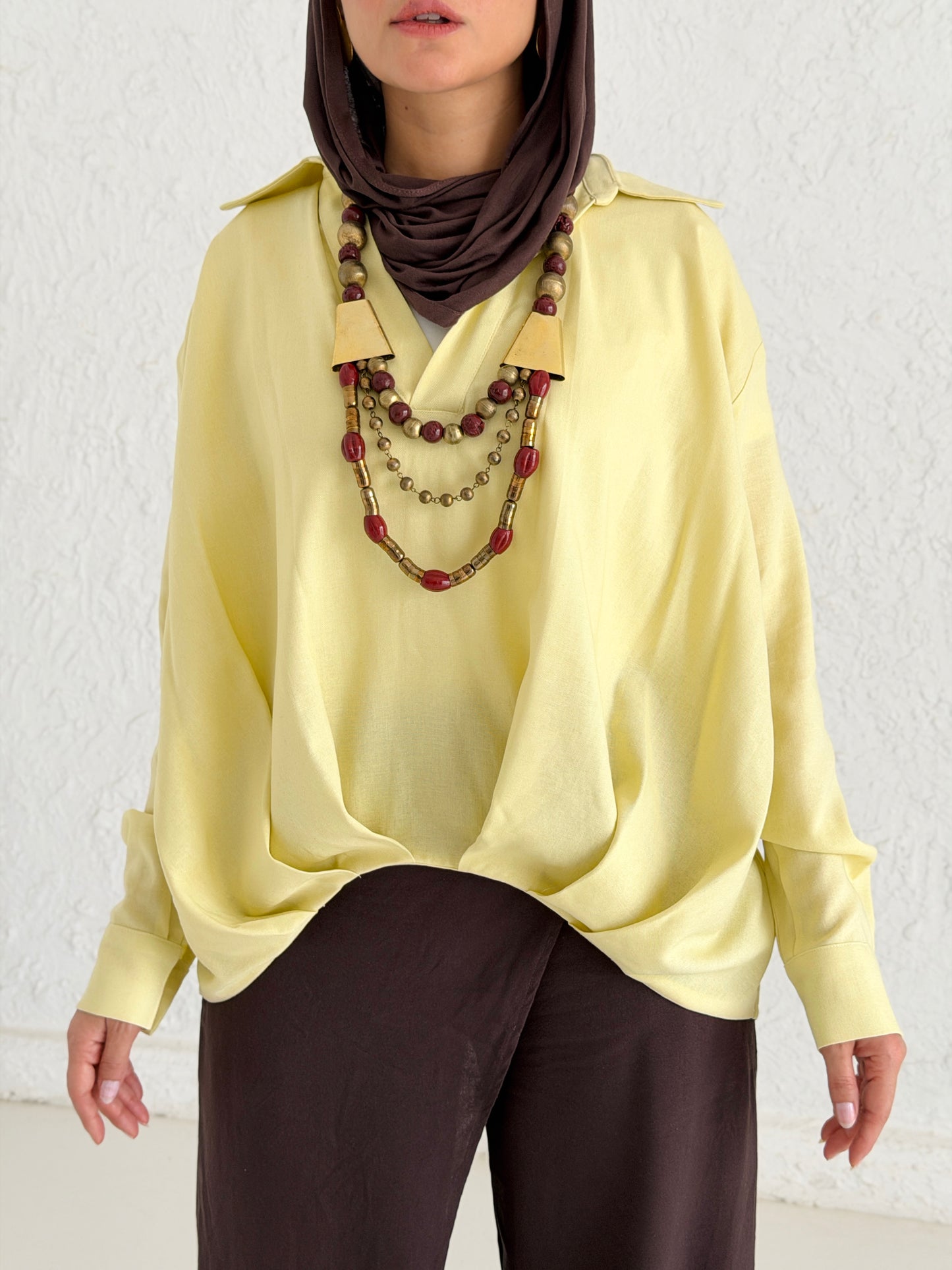 Linen Shirt With Balloon Hem - Yellow