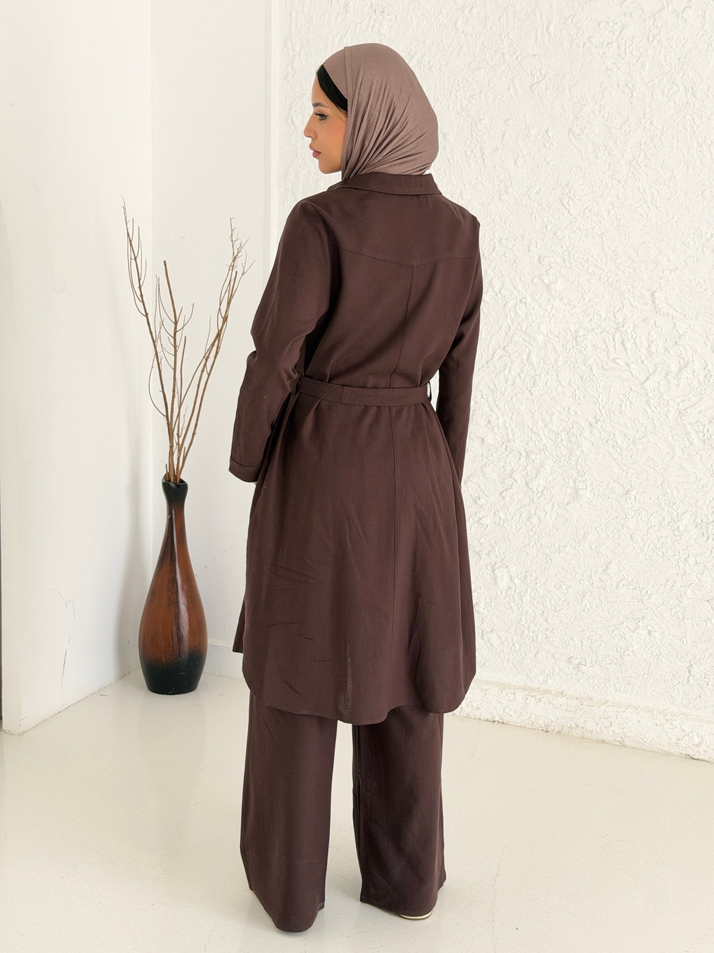 Linen Shirt with Embroidery - Brown