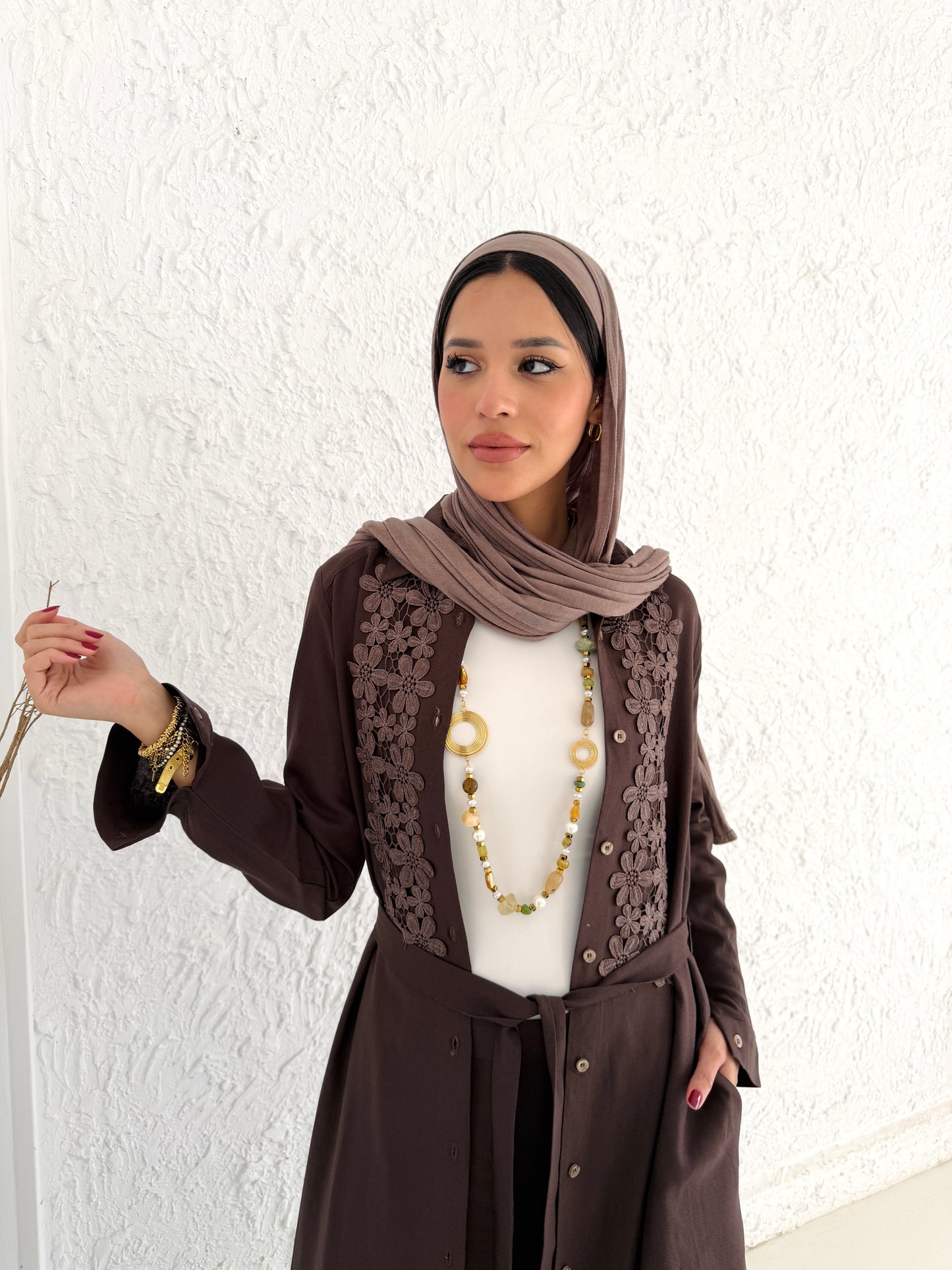 Linen Shirt with Embroidery - Brown