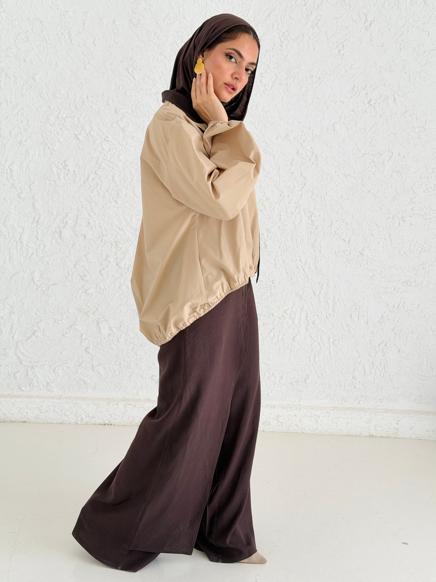 Poplin Shirt with Neck tie - Beige