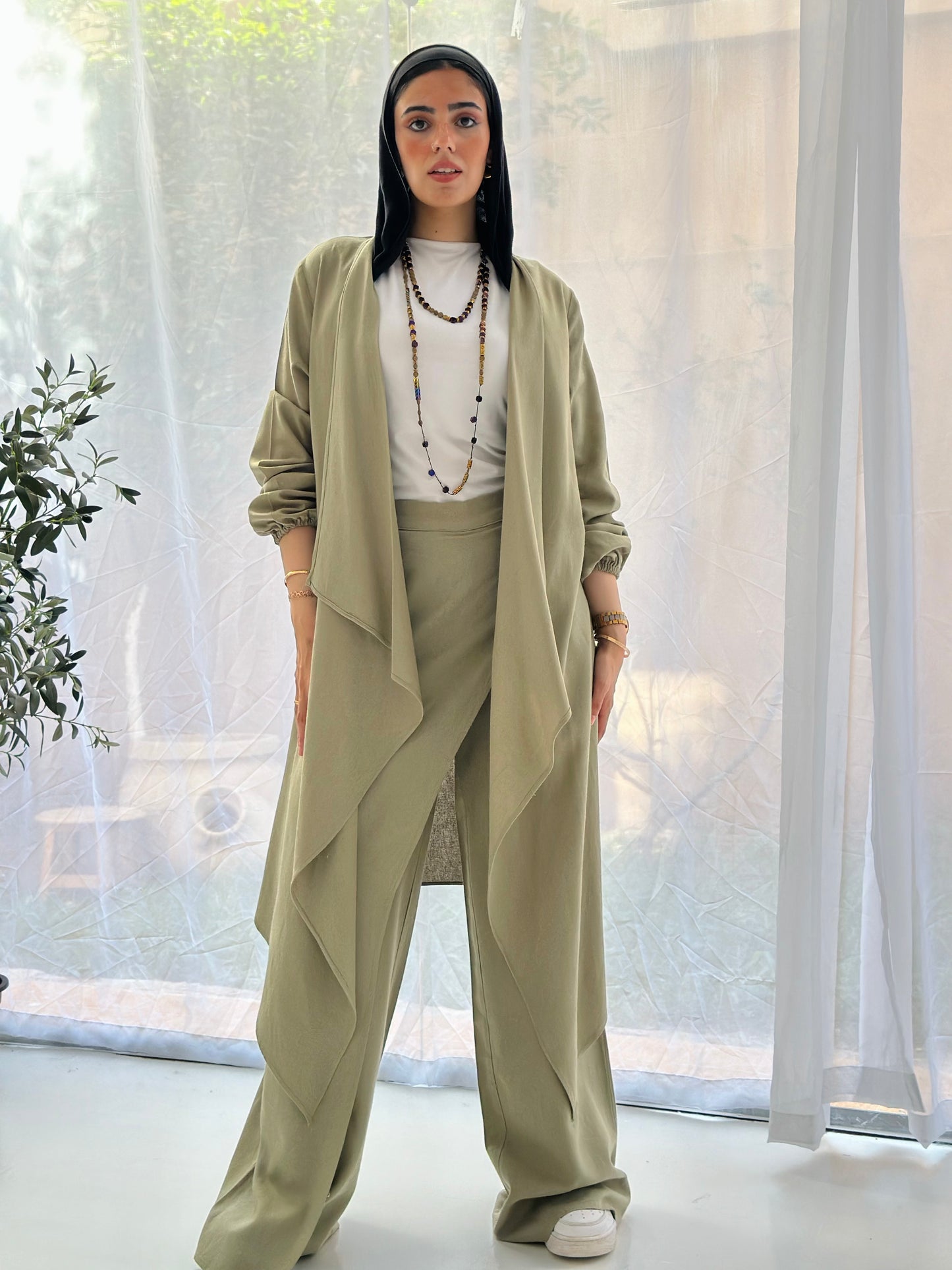 Linen Flowy set - Olive