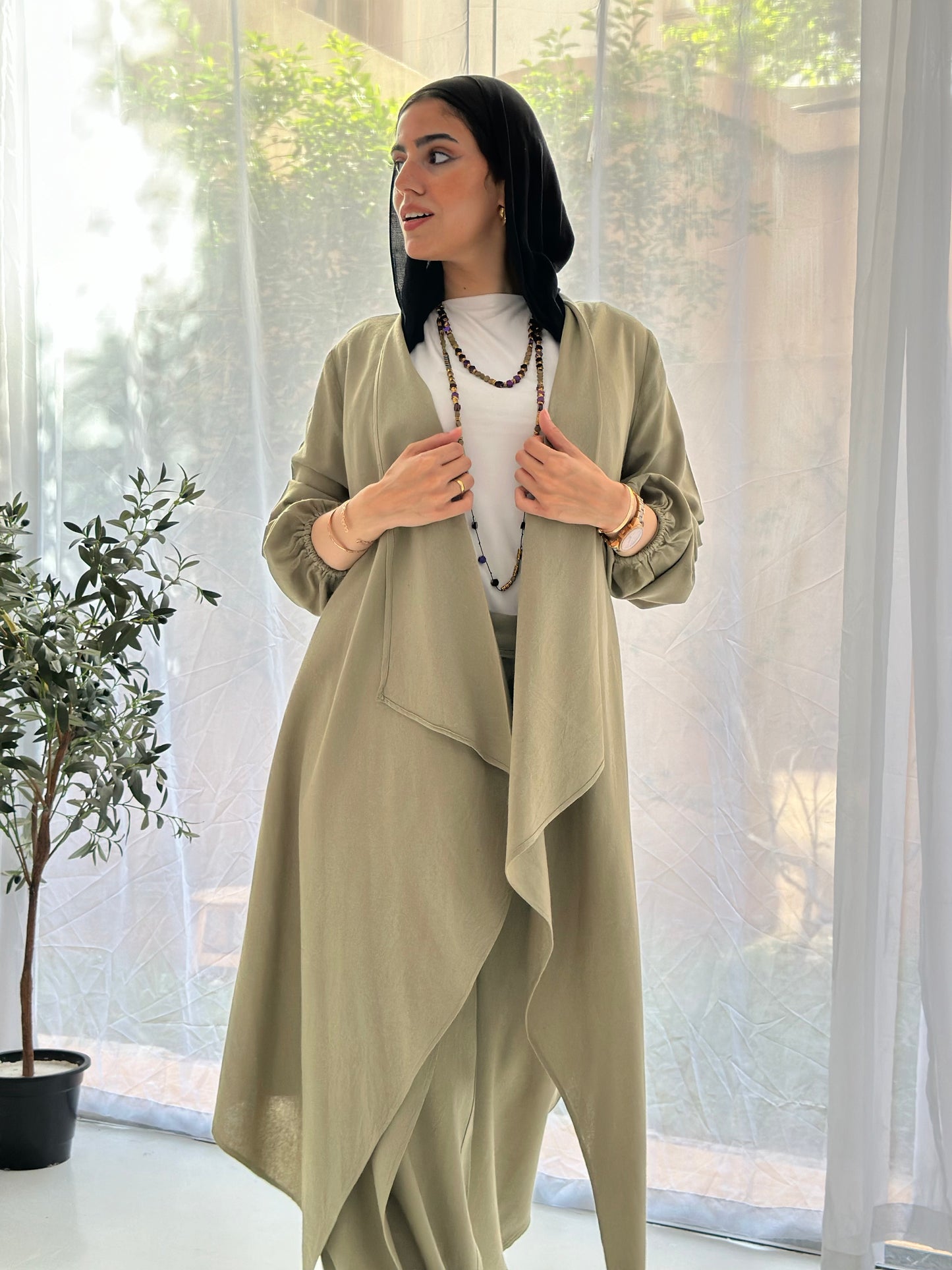 Linen Flowy set - Olive