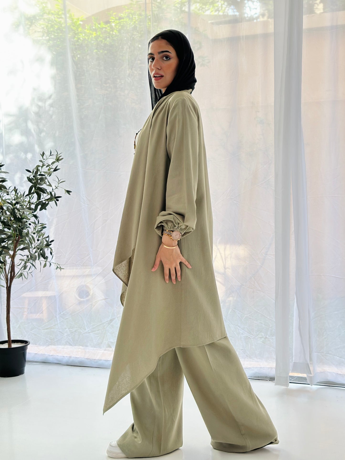 Linen Flowy set - Olive