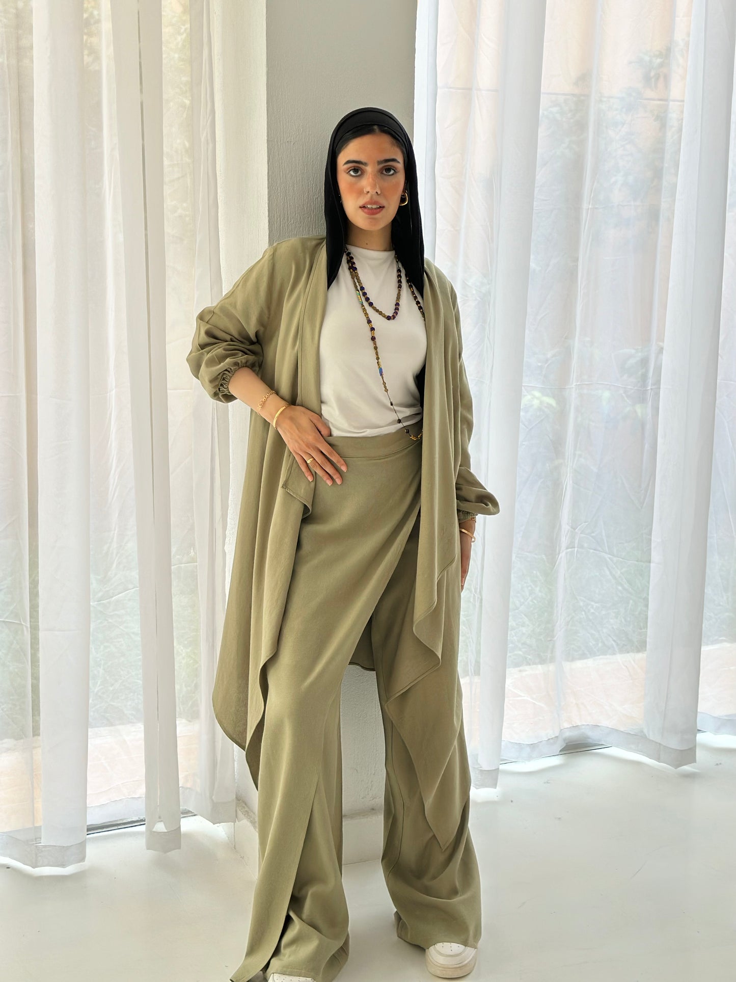 Linen Flowy set - Olive