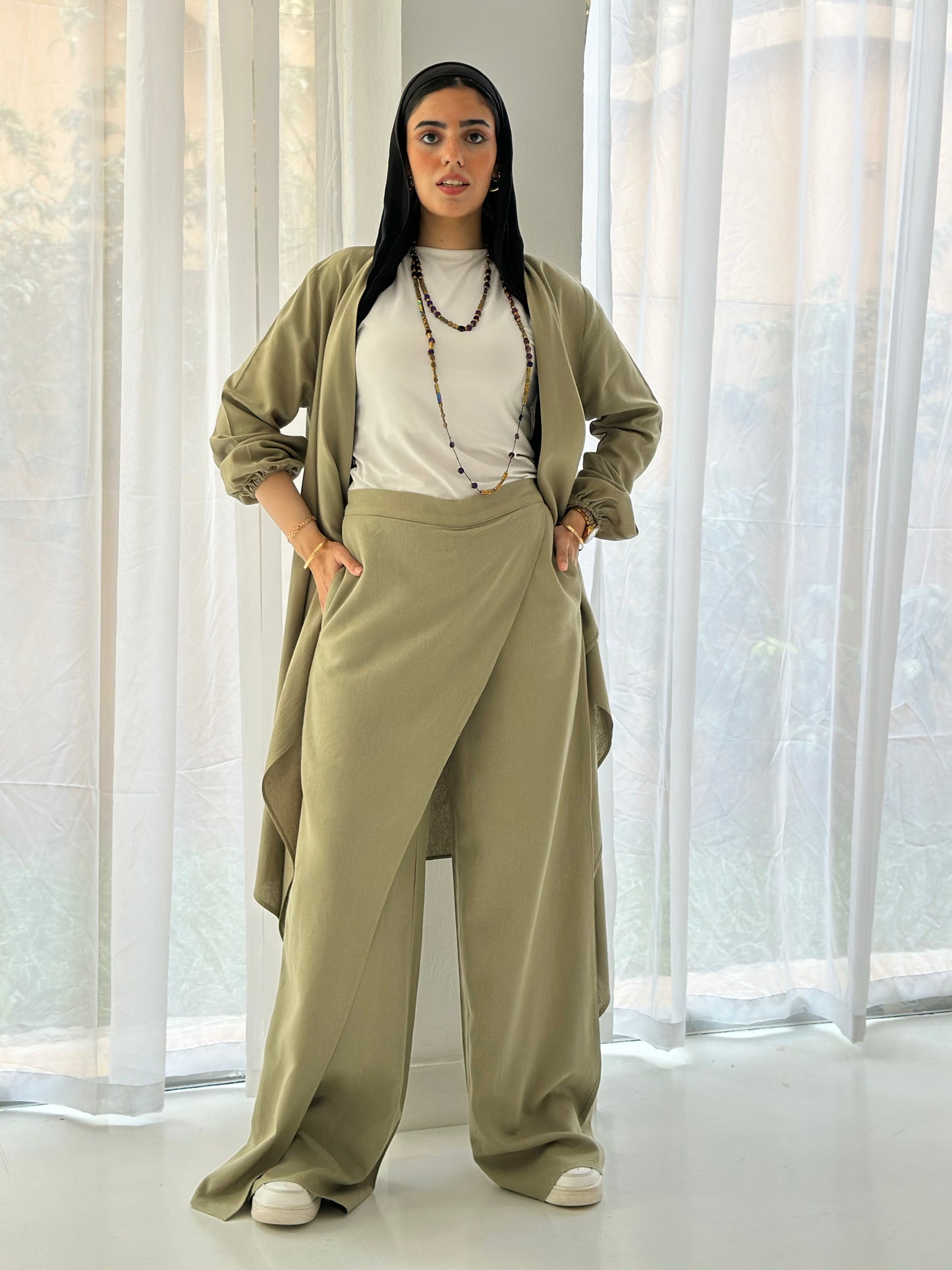 Linen Flowy set - Olive