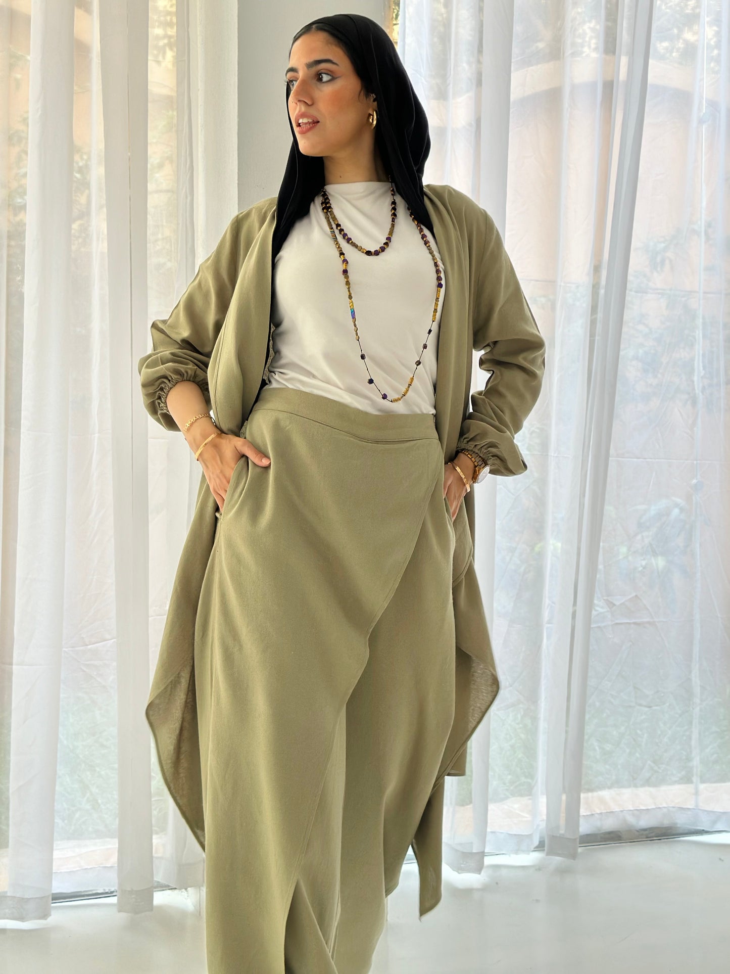 Linen Flowy set - Olive