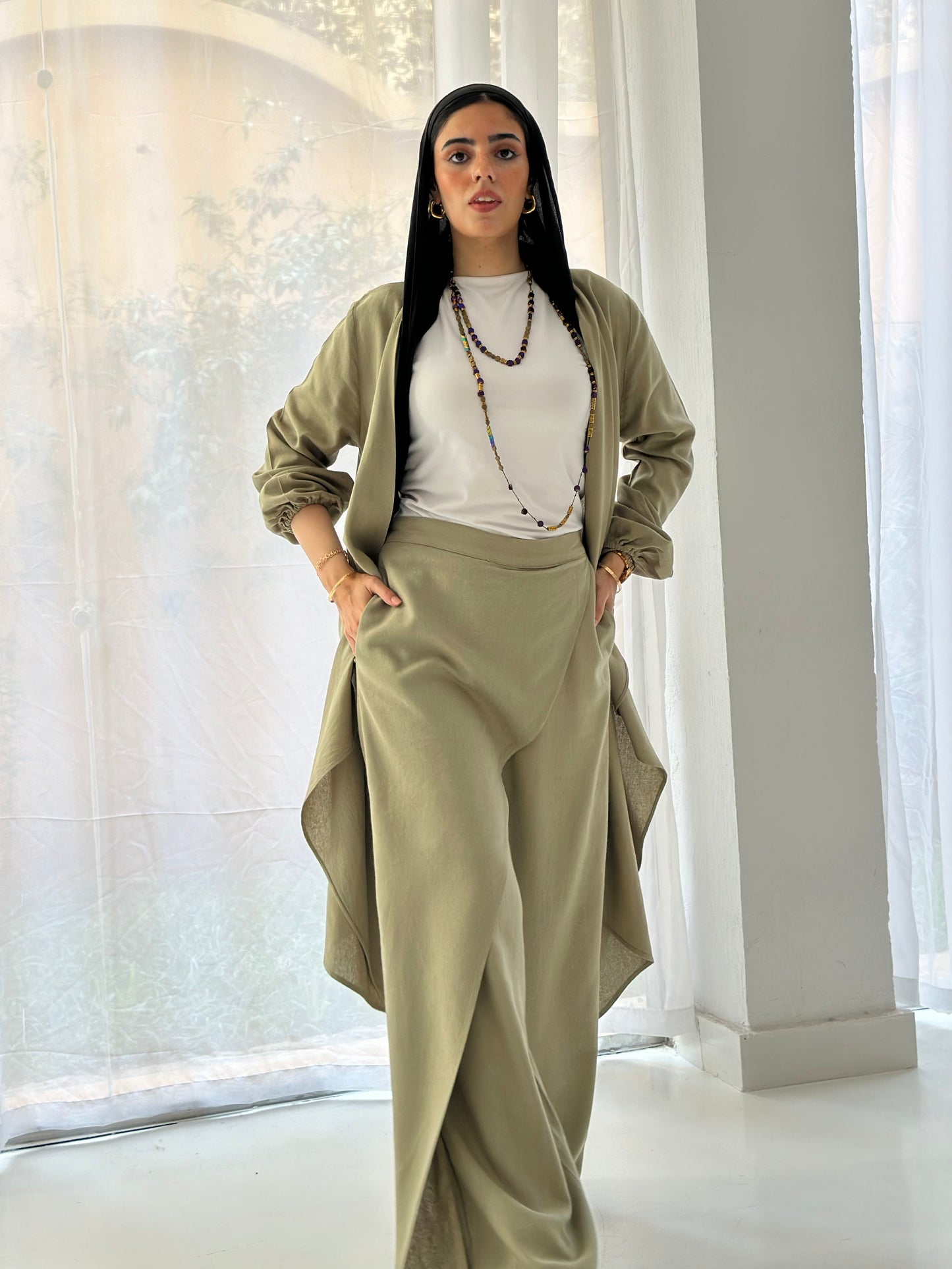 Linen Flowy set - Olive