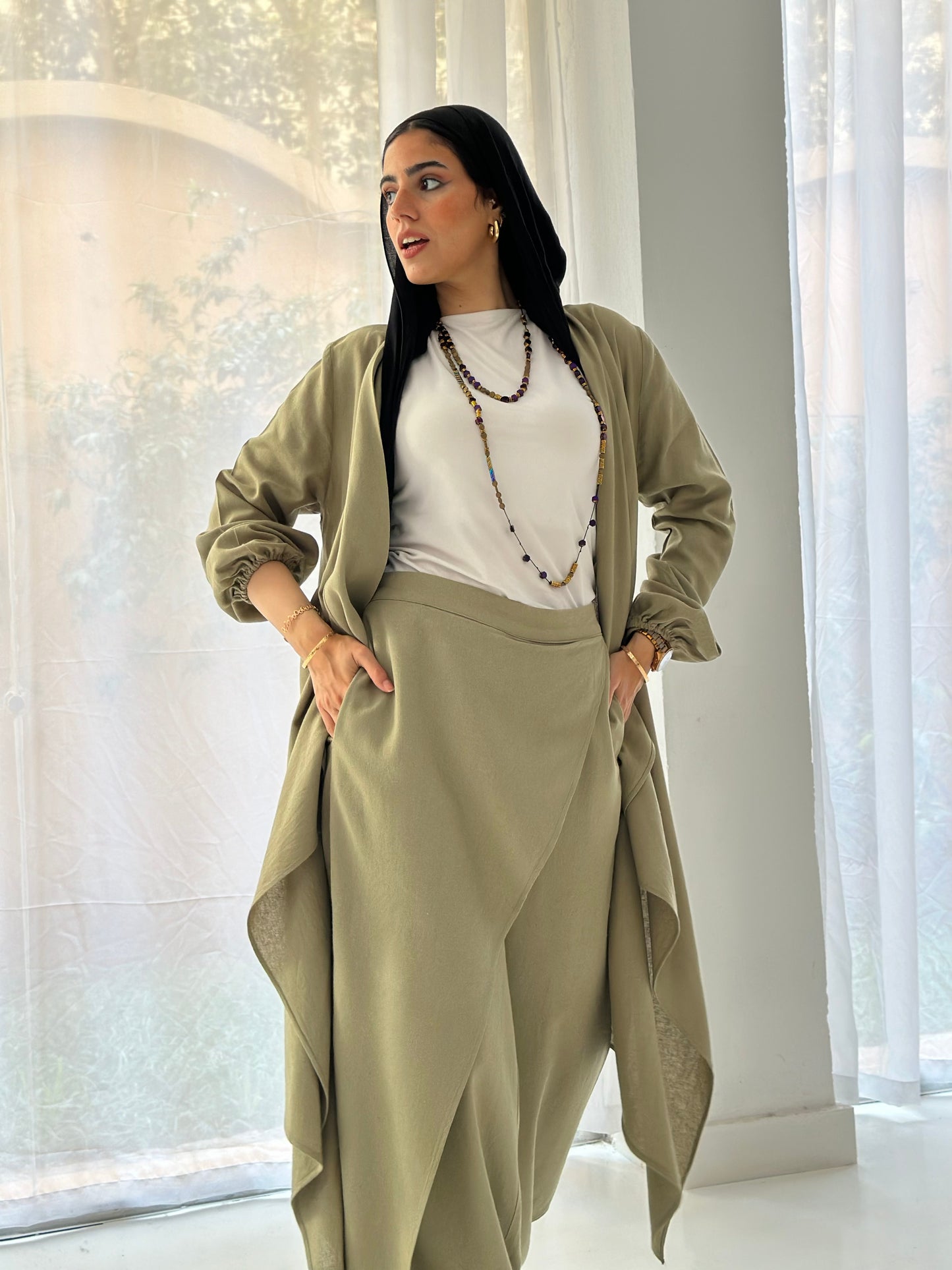 Linen Flowy set - Olive