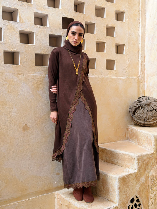 Wrap Lace Pullover - Brown