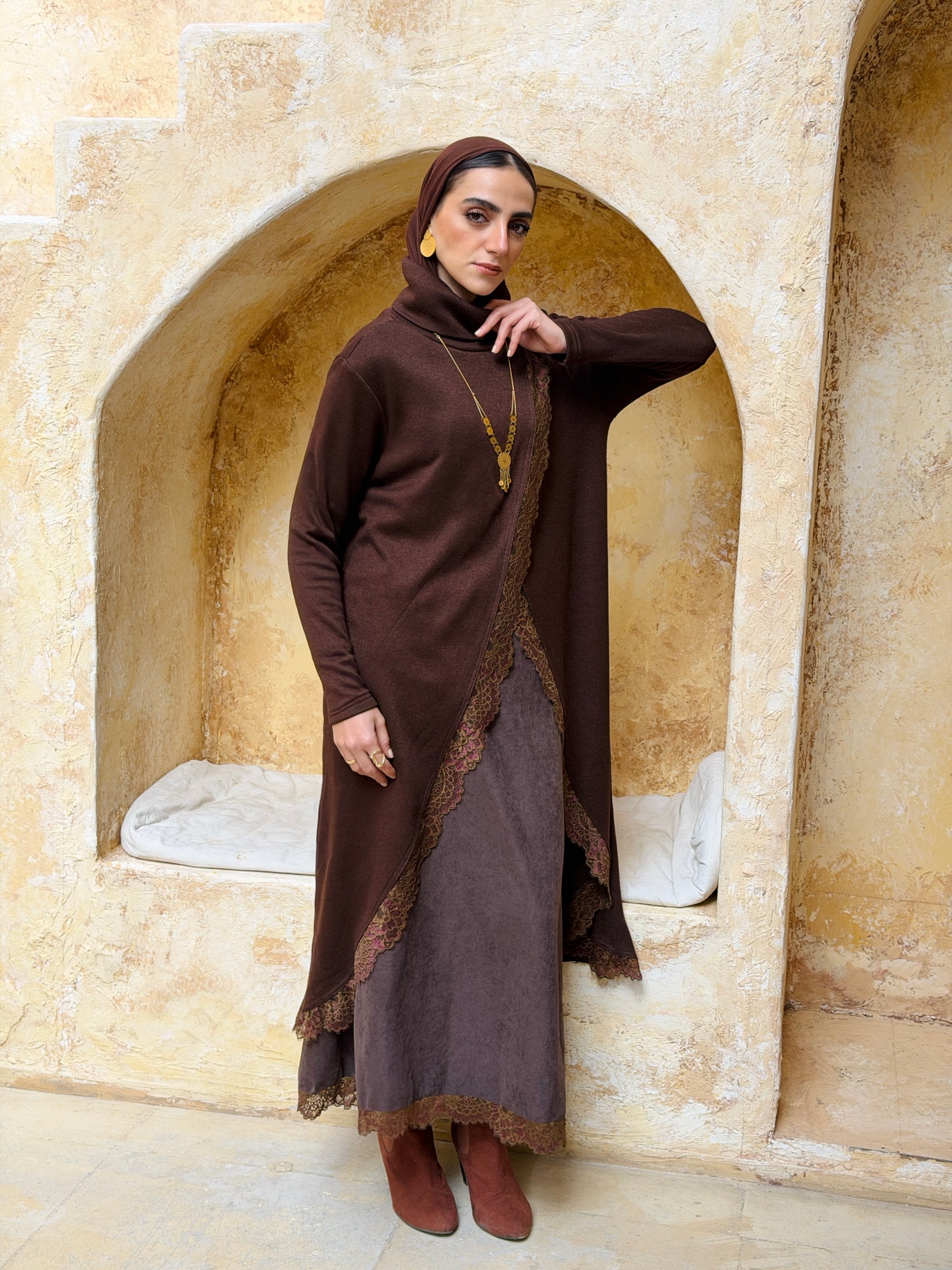 Wrap Lace Pullover - Brown