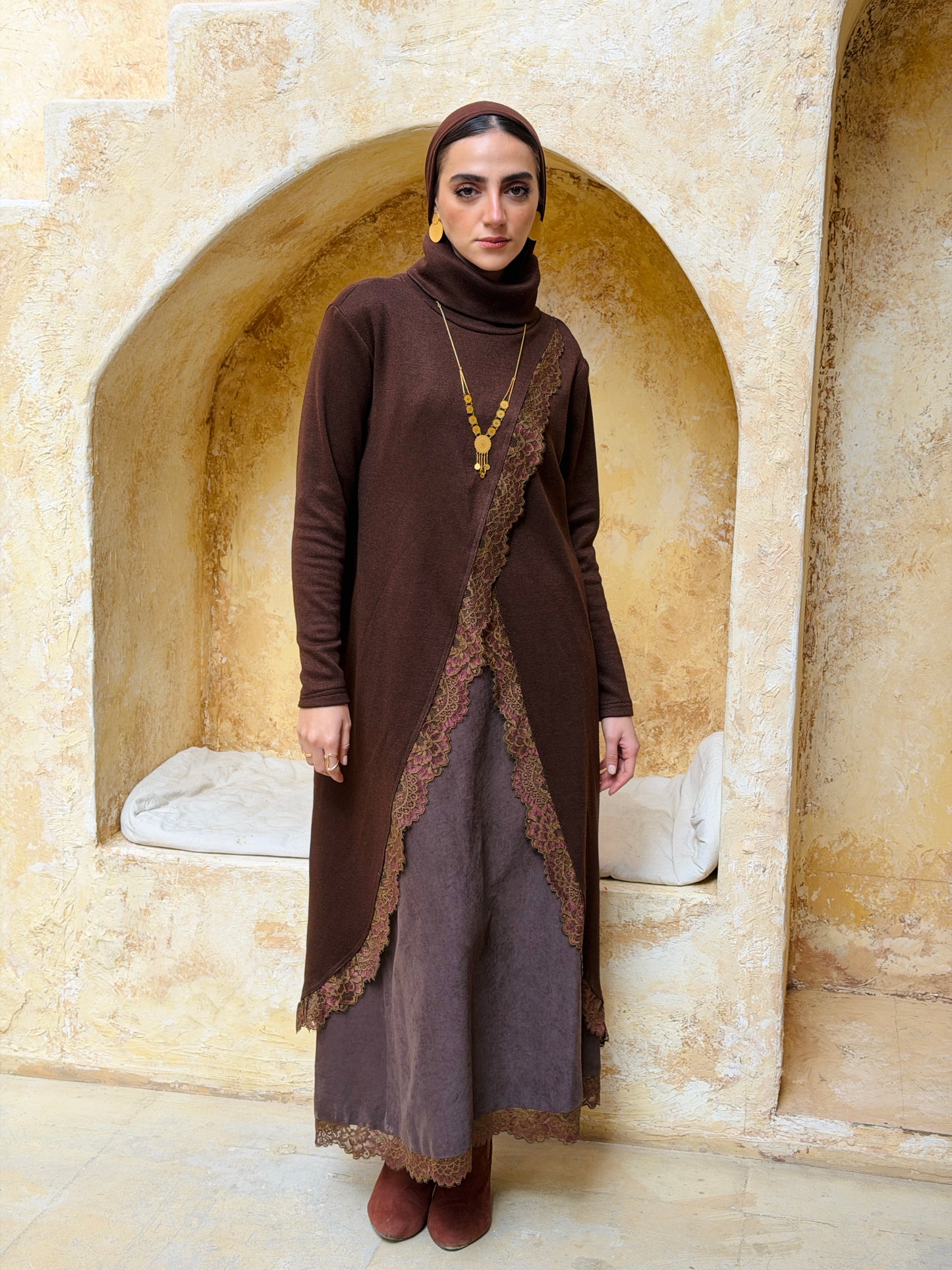 Wrap Lace Pullover - Brown