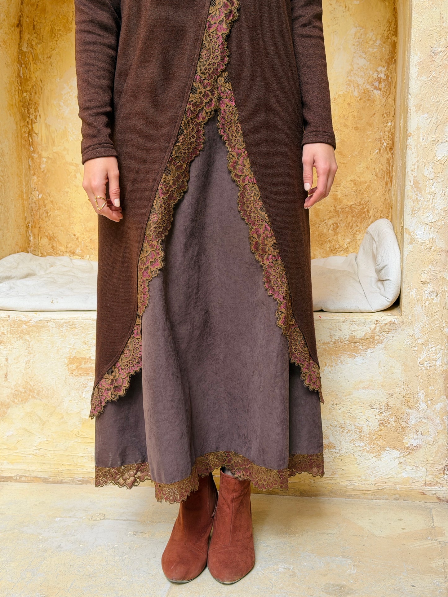 Wrap Lace Pullover - Brown