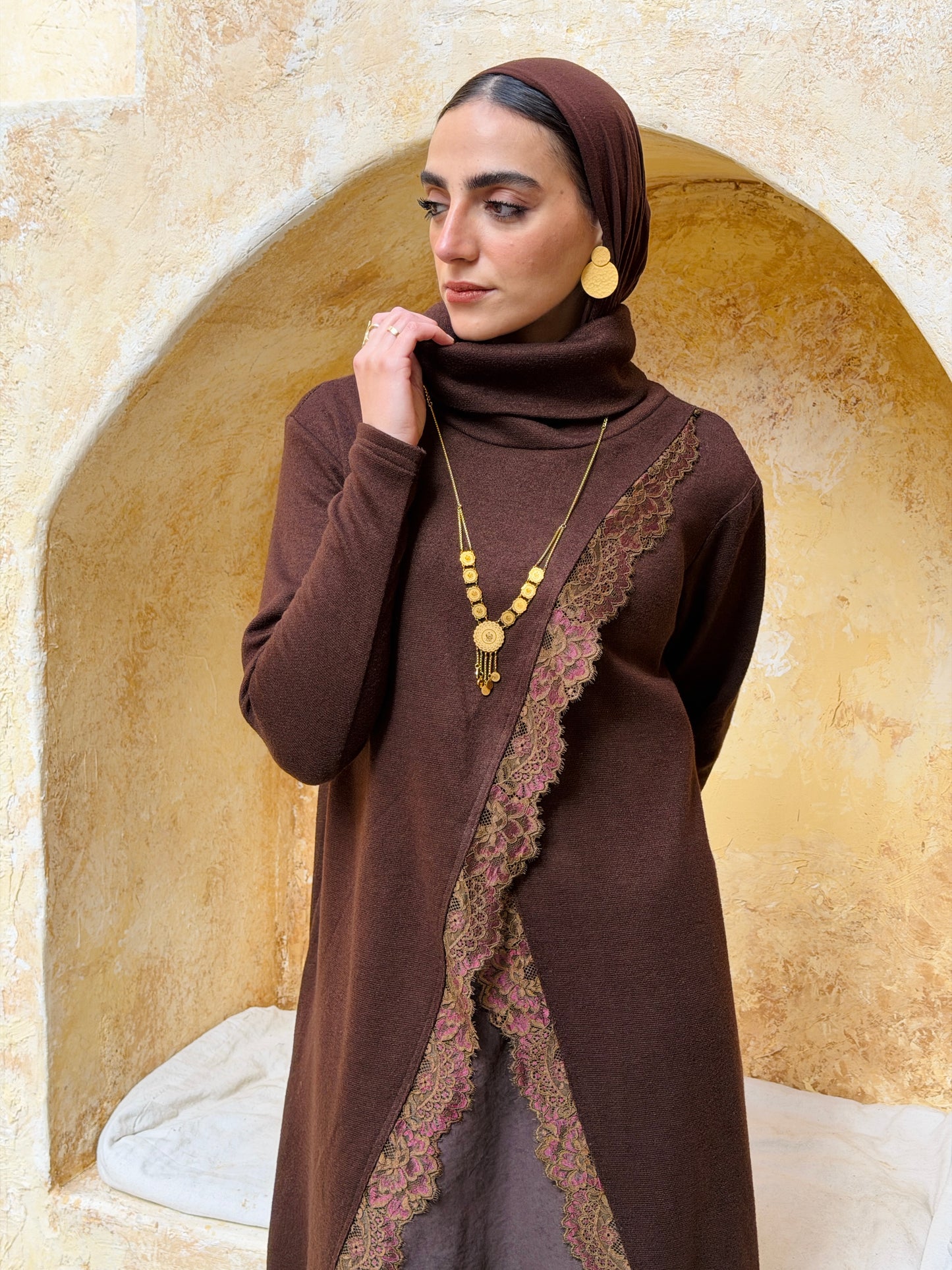 Wrap Lace Pullover - Brown