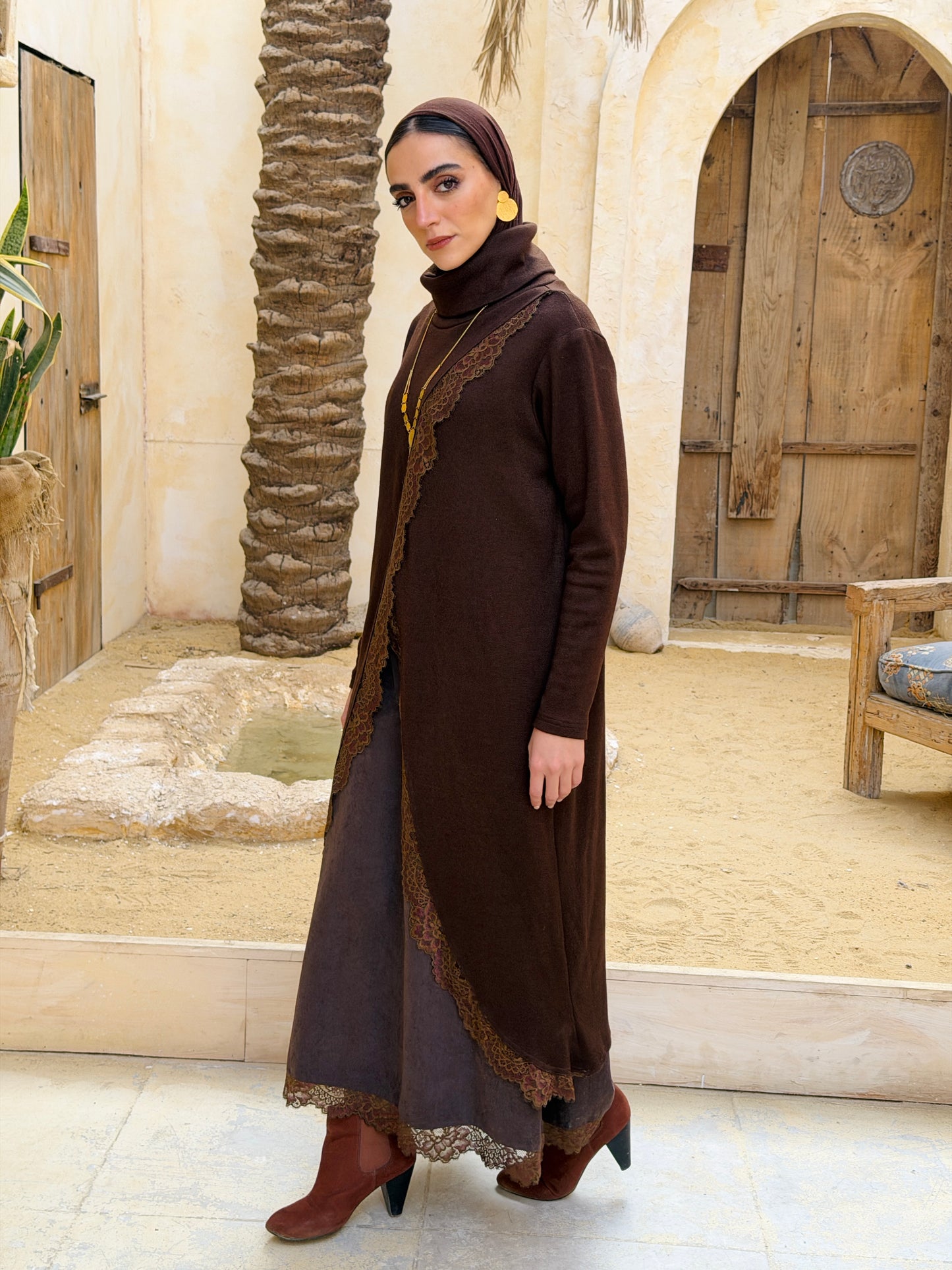 Wrap Lace Pullover - Brown