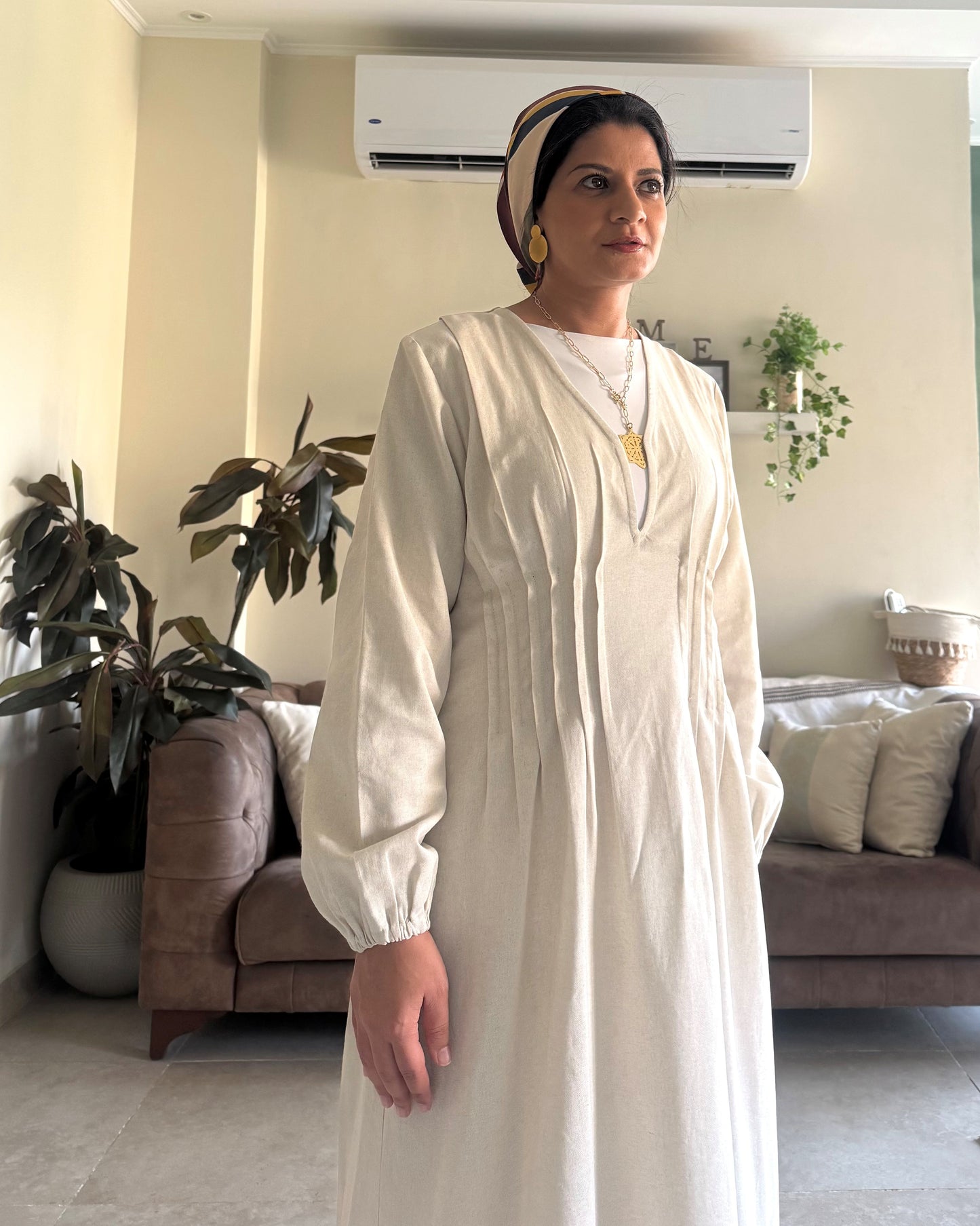 Nefertari Pleats Dress - Beige