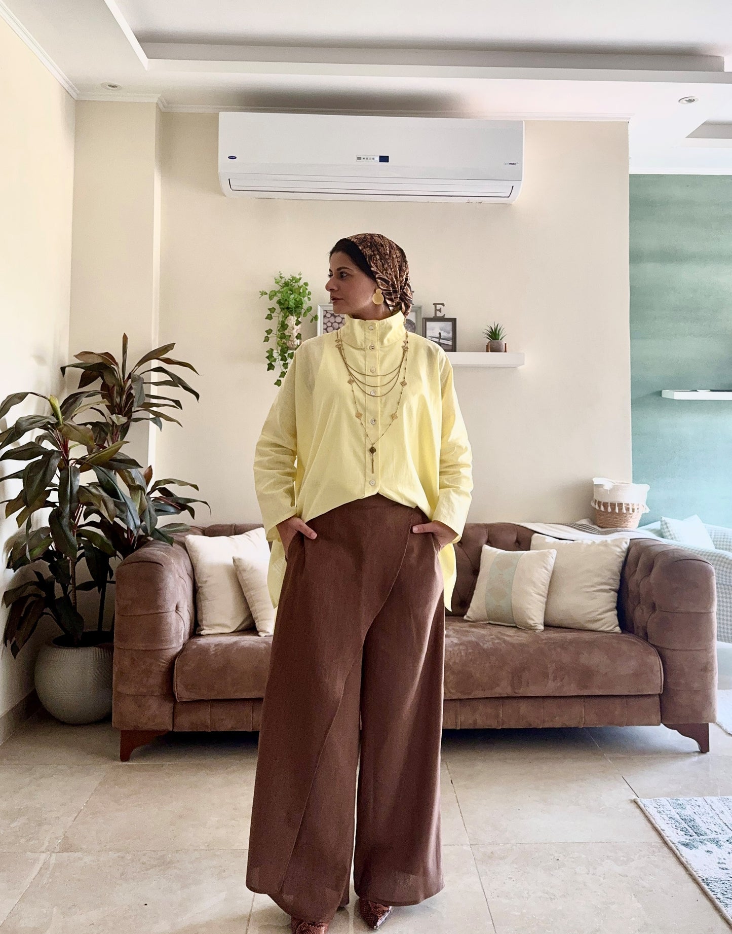 Linen Skirt Pant - Brown