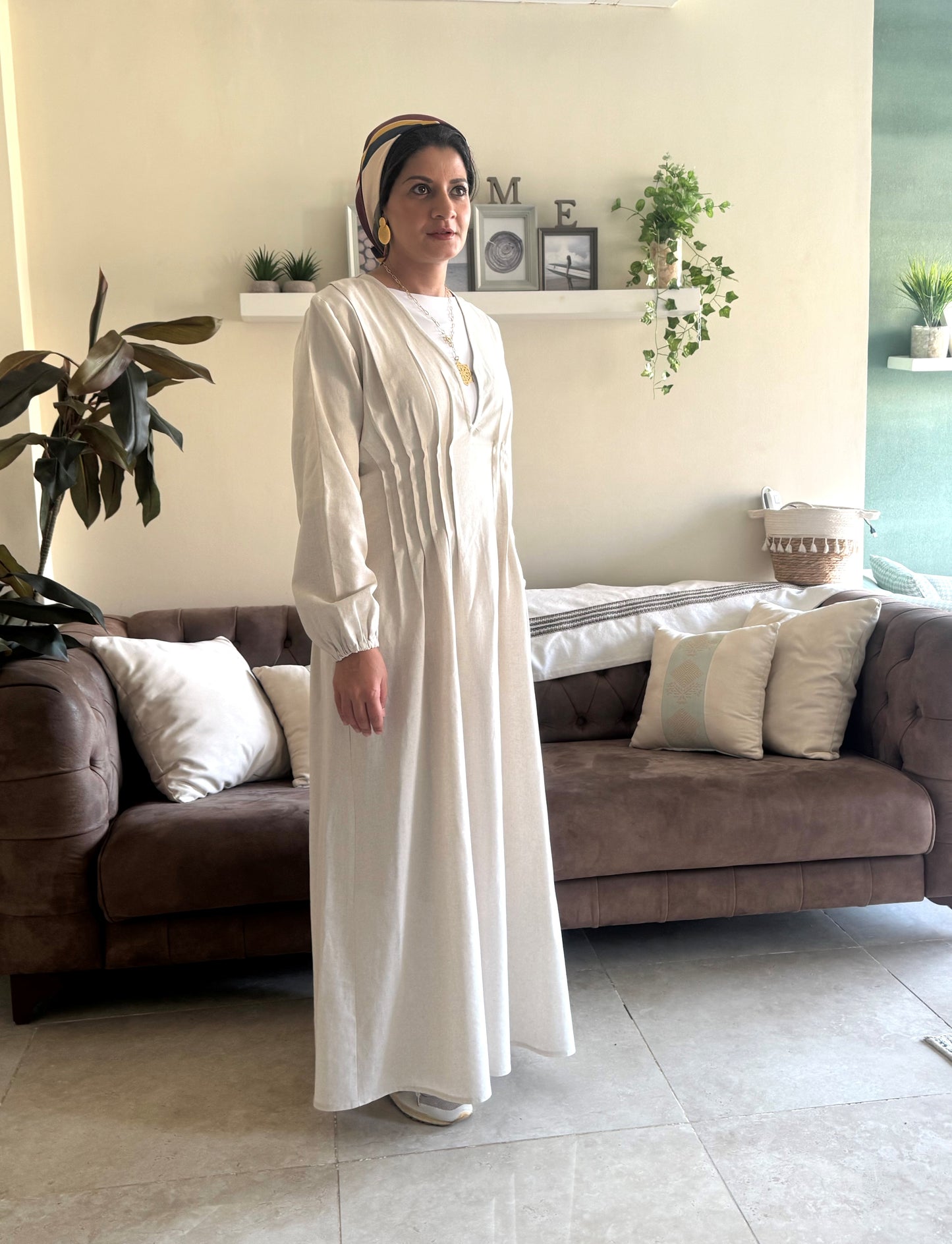 Nefertari Pleats Dress - Beige
