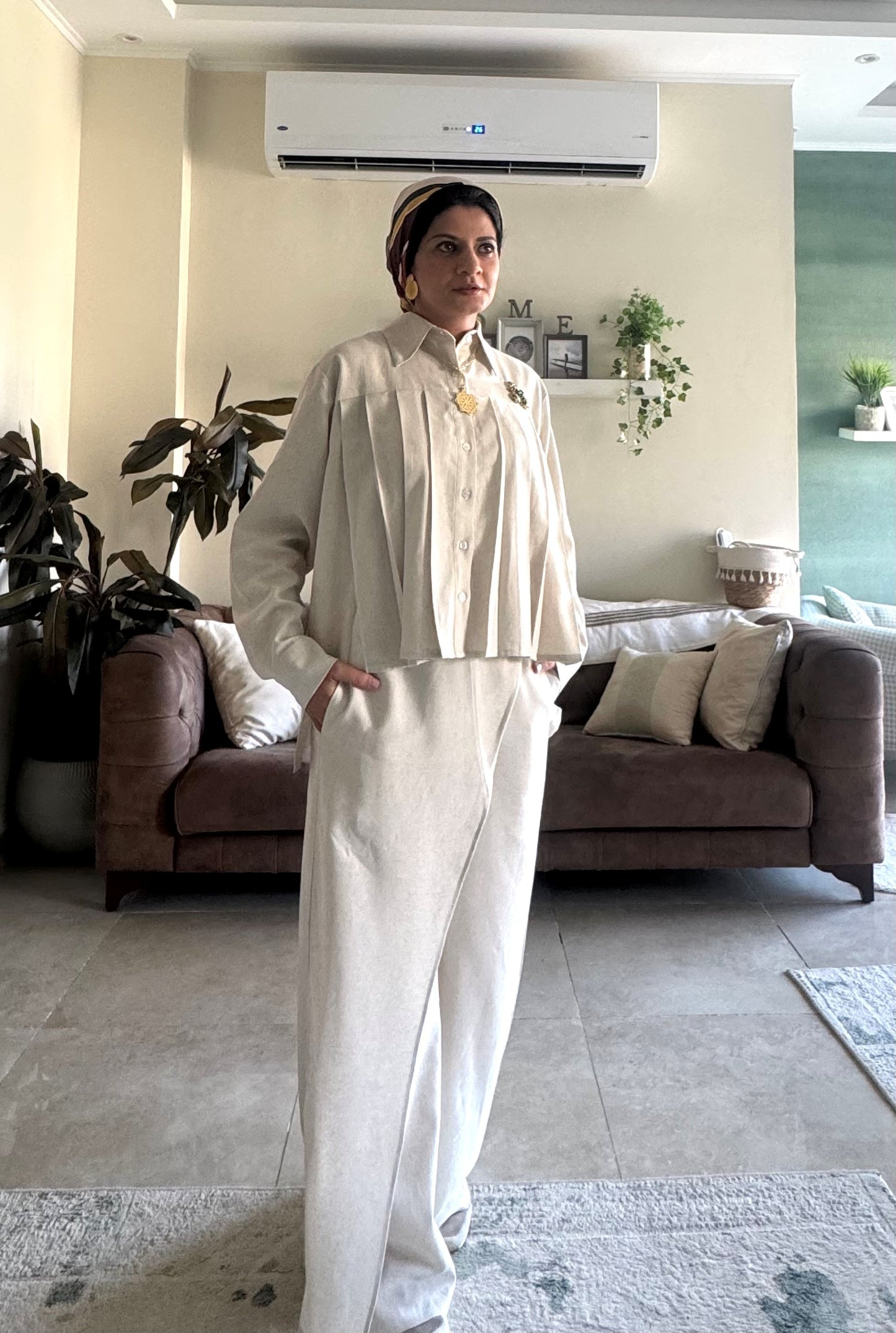 Pleated Elegance Set - Beige